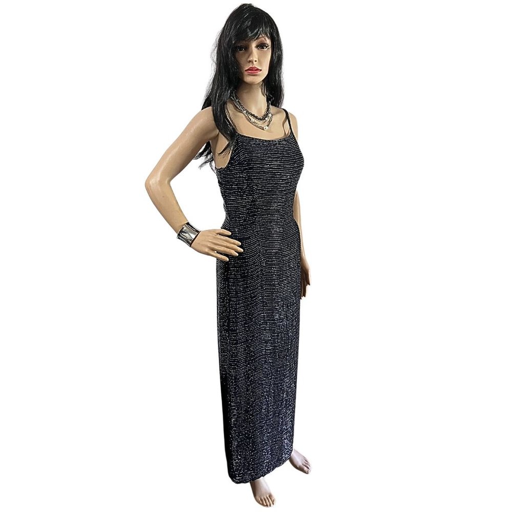 New Years Eve Scala Prom/Evening Gown, 100% SILK, Hand Beaded Size M Dk Blue